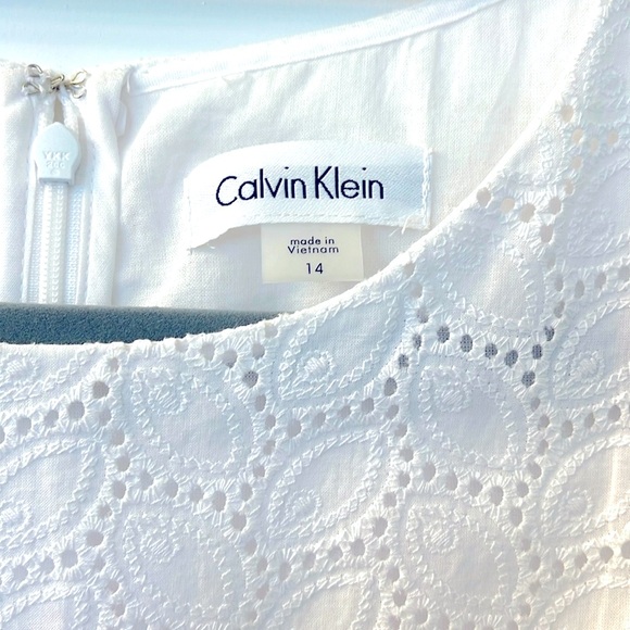 Calvin Klein Eyelet Sleeveless Fit And Flare Dress in White Size  14 NWT - Picture 5 of 6